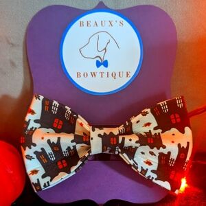 Haunted house Halloween dog bow tie